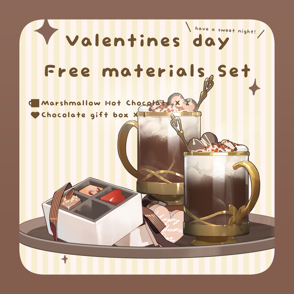 【無償/Vtuber向け】バレンタイン チョコ＆ホットココアセット/情人節巧克力 & 熱可可組合【サムネイル素材】