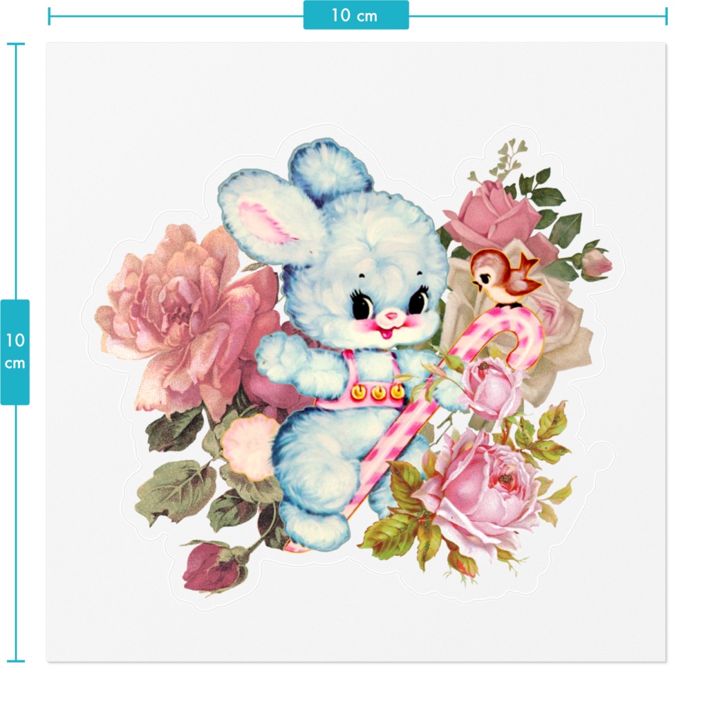 レトロアニマル クリアステッカー バニー&ローズ