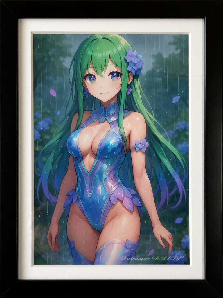 宵の紫陽花妖精|額装イラスト・幻想アート(AI作品)