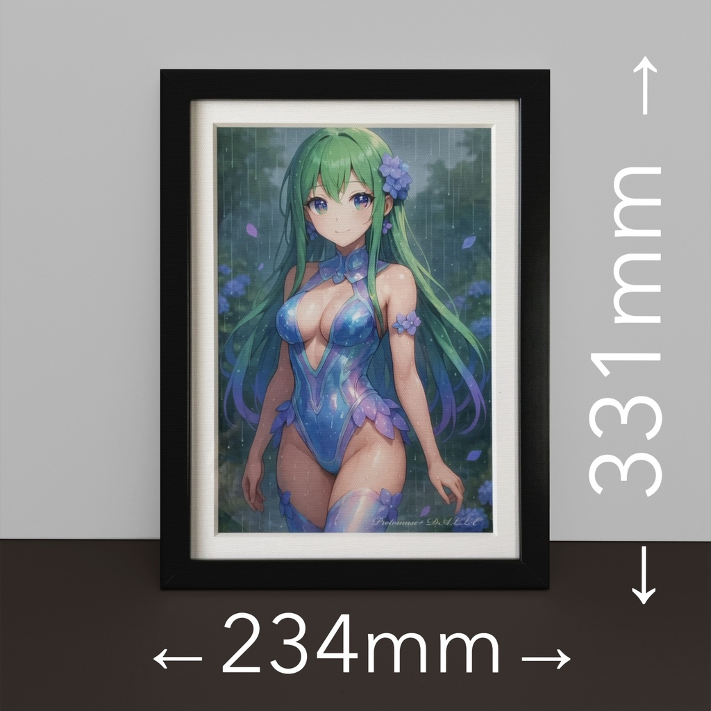 宵の紫陽花妖精|額装イラスト・幻想アート(AI作品)