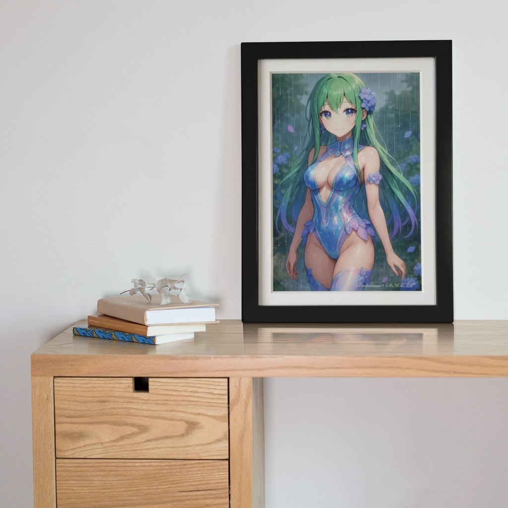 宵の紫陽花妖精|額装イラスト・幻想アート(AI作品)