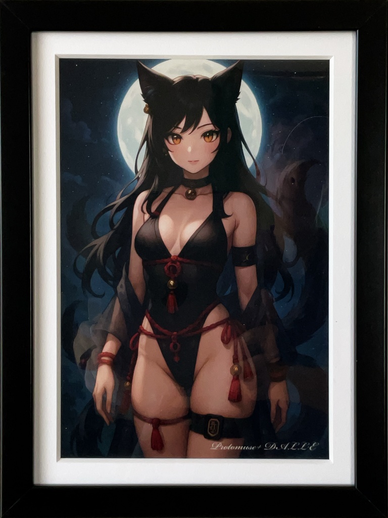 月夜ノ猫又(つきよのねこまた) |額装イラスト・幻想アート(AI作品)