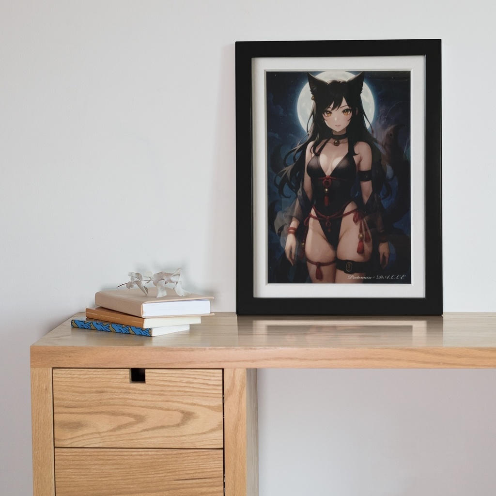 月夜ノ猫又(つきよのねこまた) |額装イラスト・幻想アート(AI作品)