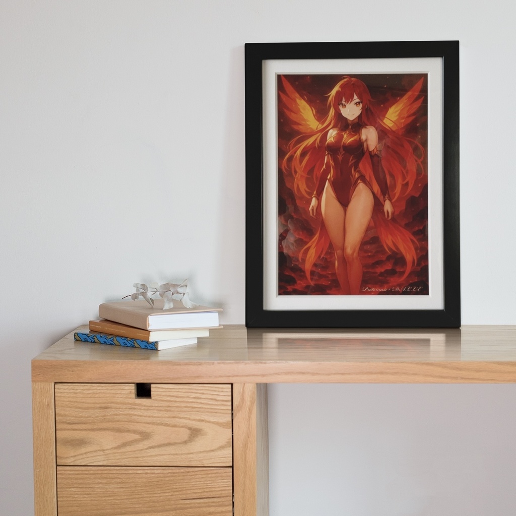 紅蓮の煌めき(ぐれんのきらめき) |額装イラスト・幻想アート(AI作品)