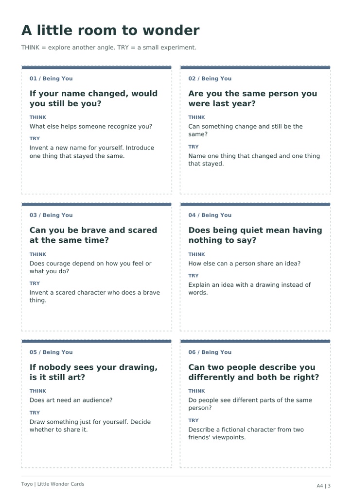 Little Wonder Cards|英語の哲学・会話カード48枚+ワークシート|印刷用PDF