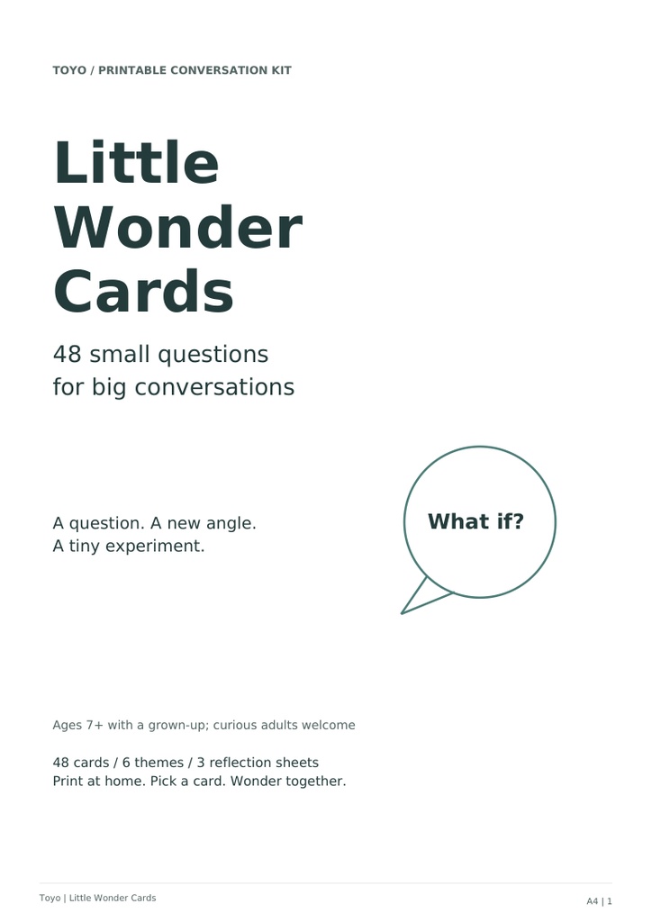 Little Wonder Cards｜英語の哲学・会話カード48枚＋ワークシート｜印刷用PDF