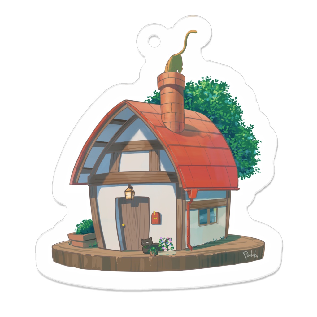 まめことふーこと赤屋根の家 アクリルキーホルダー 猫イラスト屋 Booth