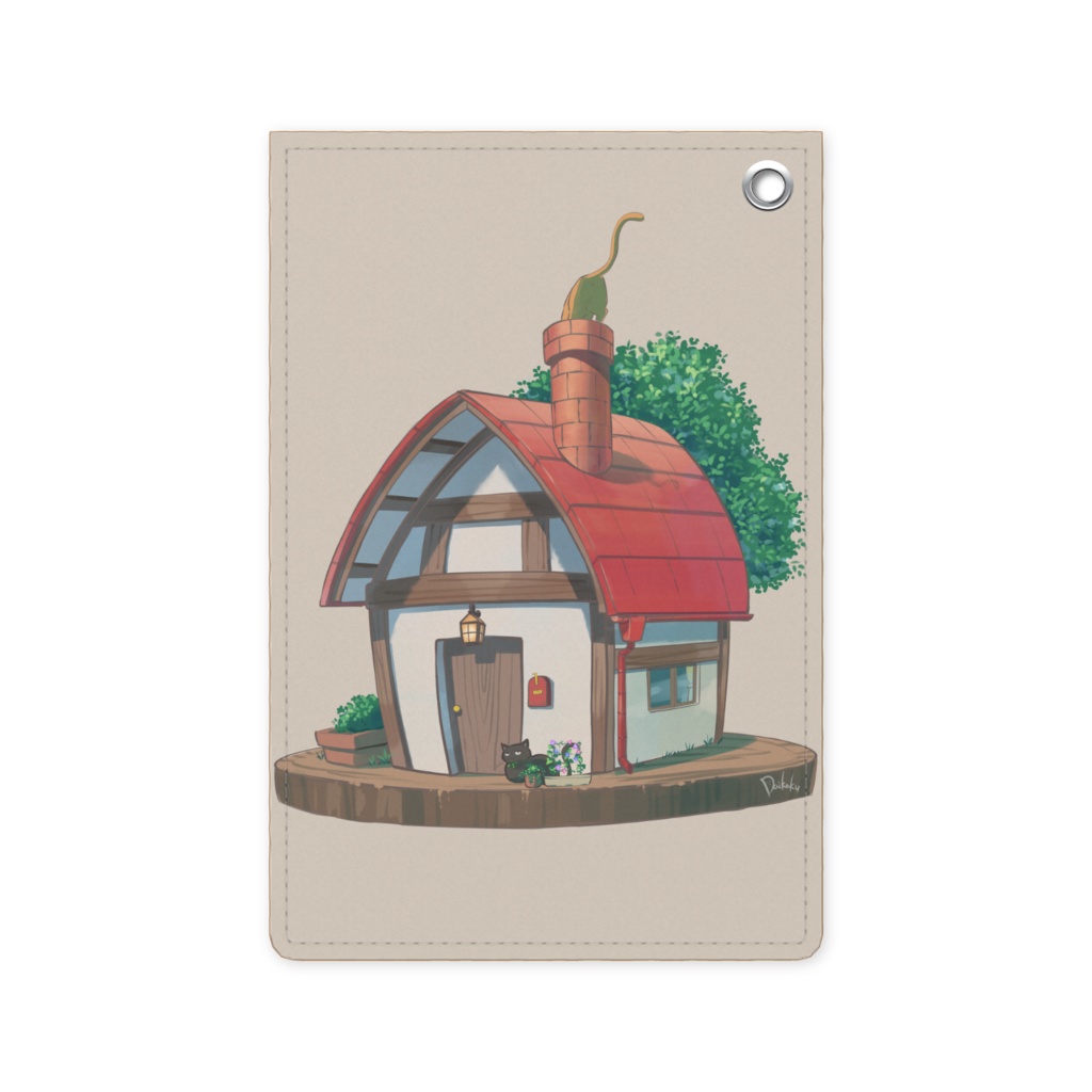 まめことふーこと赤屋根の家 パスケース 猫イラスト屋 Booth