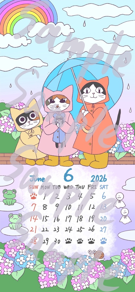 【スマホ壁紙】2026年6月カレンダー｜猫×フェレット｜iPhone/Android対応