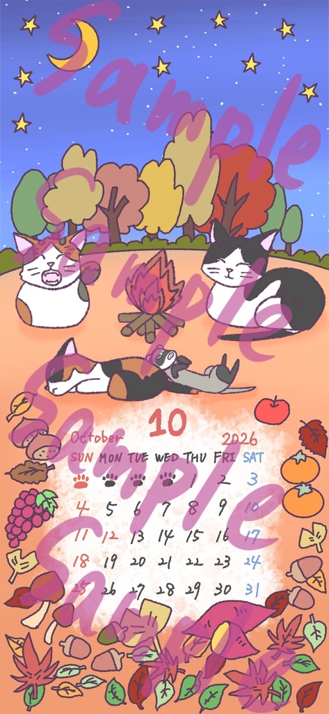 【スマホ壁紙】2026年10月カレンダー｜猫×フェレット｜iPhone/Android対応