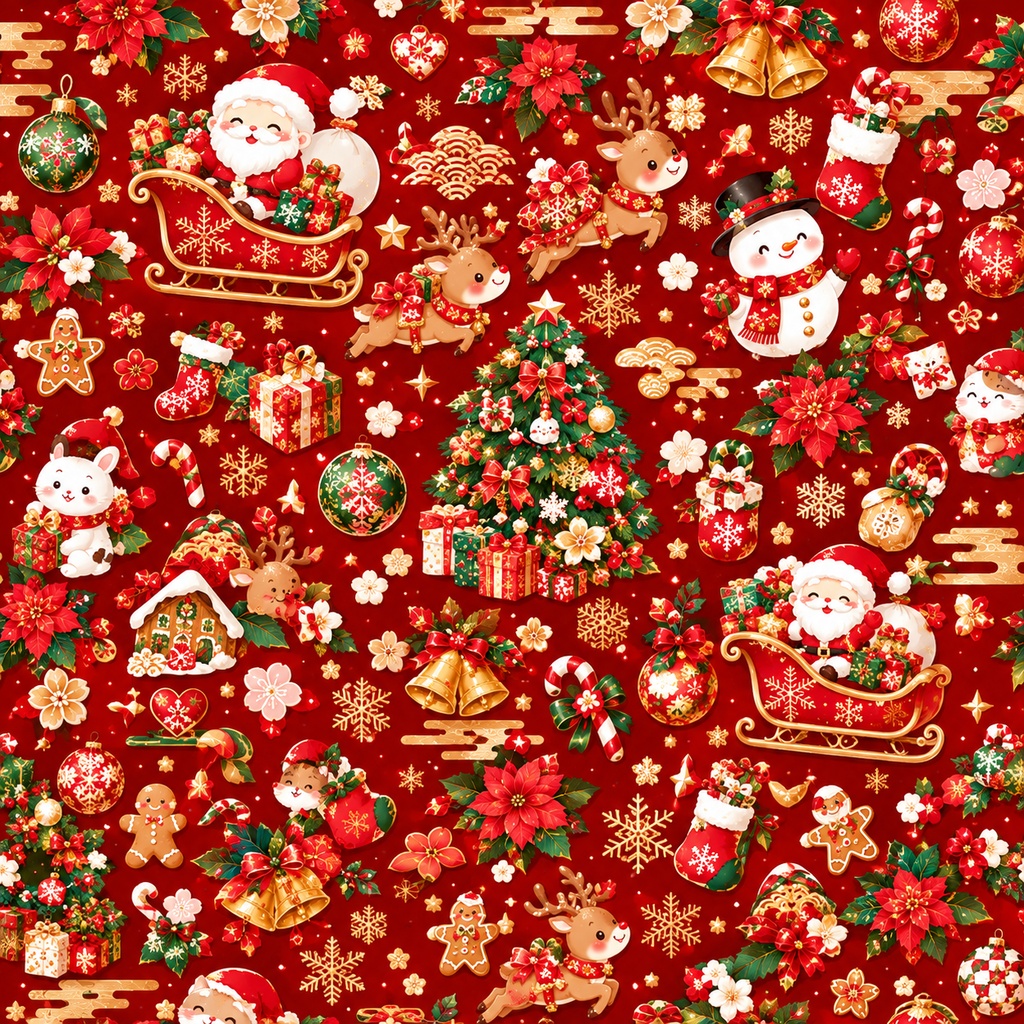 🎄 和風かわいいクリスマス シームレス3パターン 3枚セット🎄