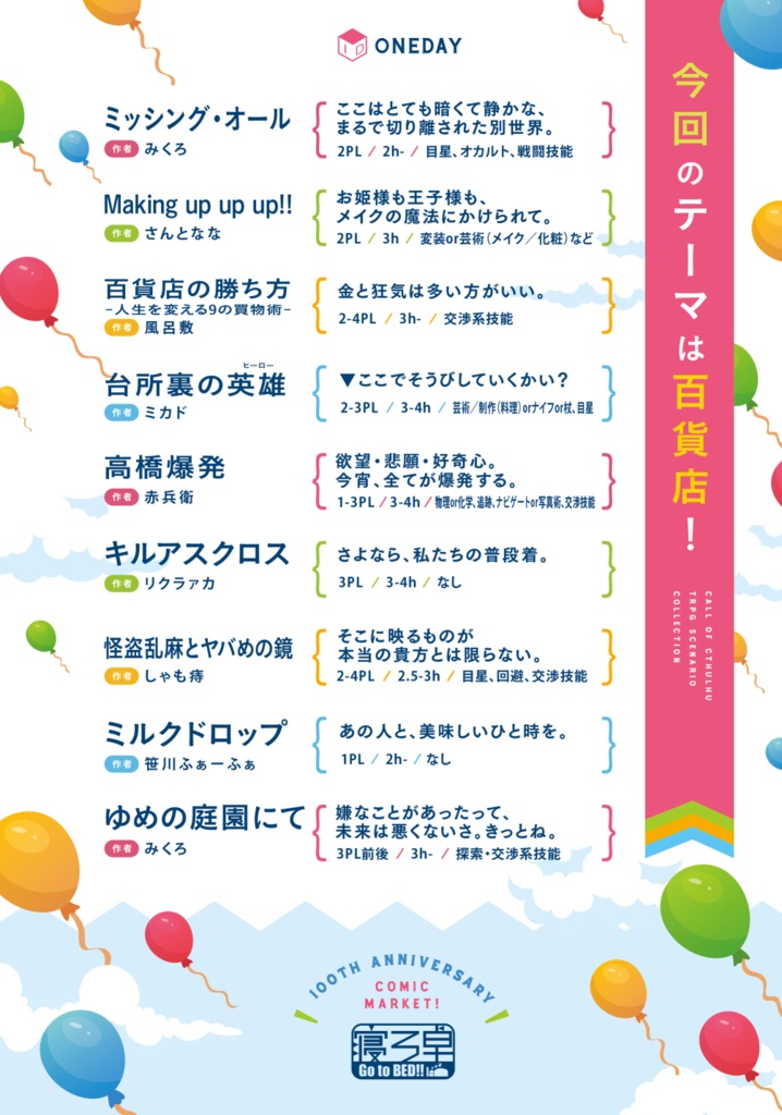 書籍購入者用DLデータ「ワンデー百貨店へようこそ!」