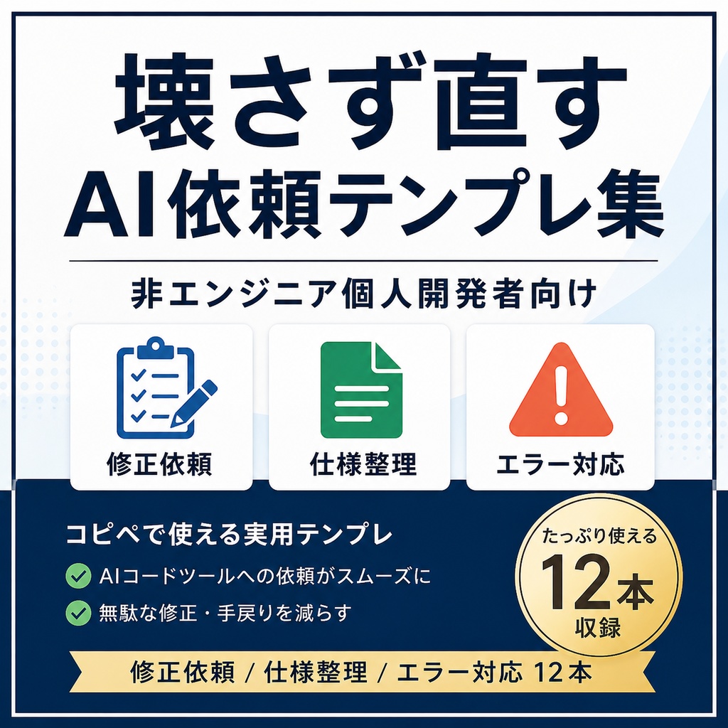 壊さず直すAI依頼テンプレ集｜非エンジニア個人開発者向け・修正依頼/仕様整理/エラー対応12本