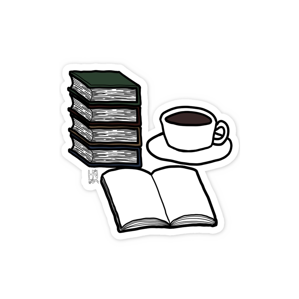 コーヒーと本スマホステッカー
