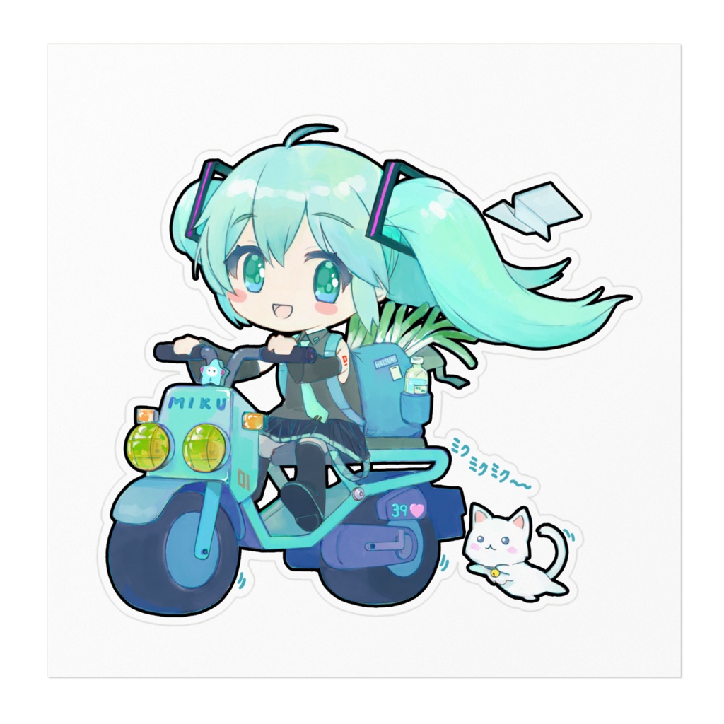 ミクちゃん&バイクステッカーBタイプ(ホワイト)