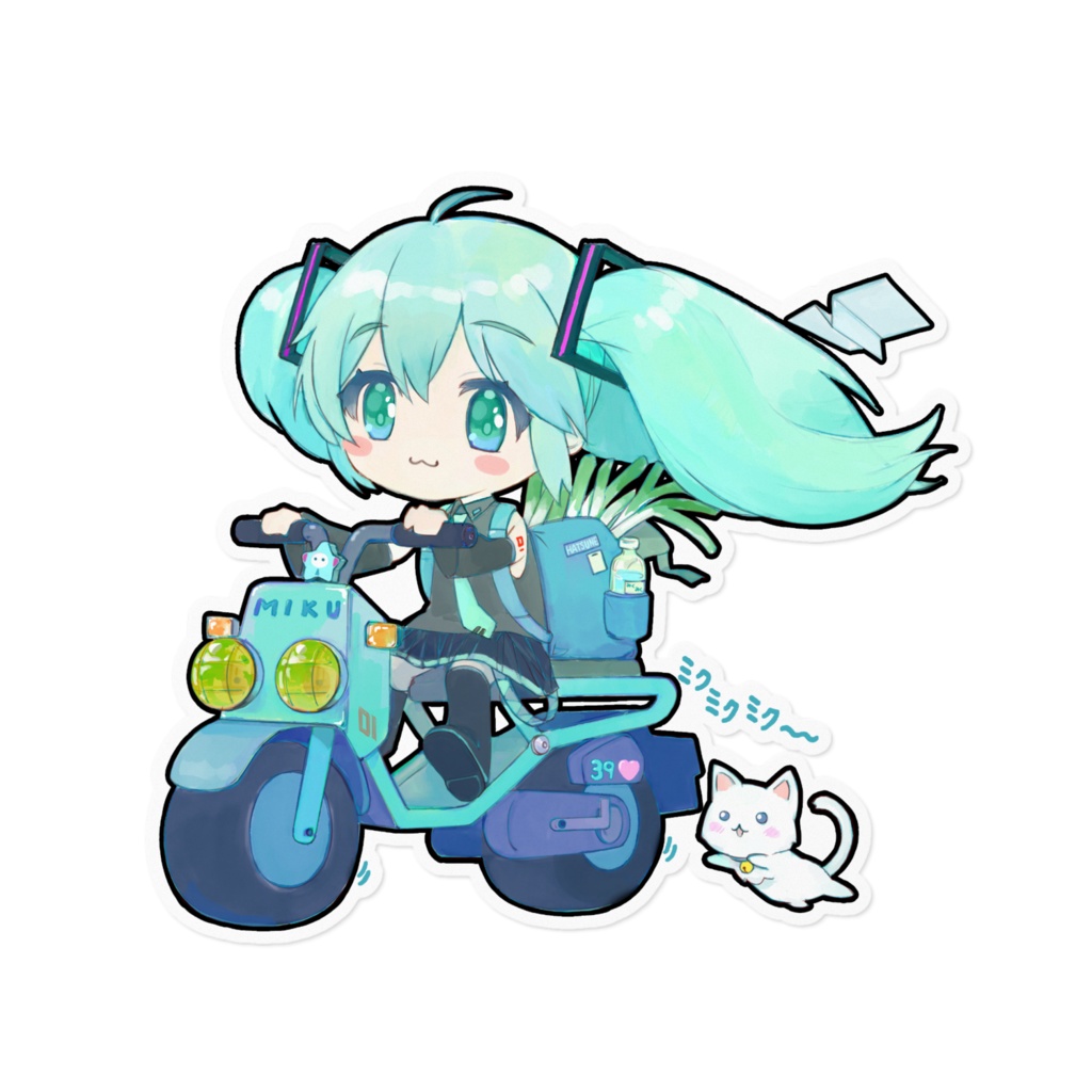 ミクちゃん＆バイクステッカーAタイプ(ホワイト)