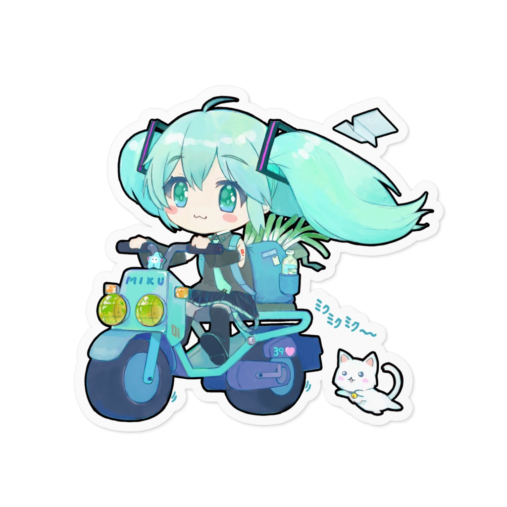 ミクちゃん&バイクステッカーAタイプ(ホワイト)