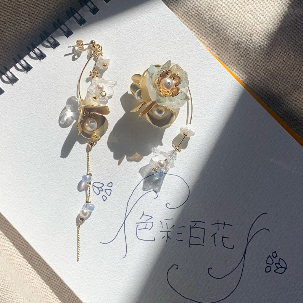 三毛縞斑 色彩百花 イメージ アシンメトリーな揺れる2wayピアス/イヤリング