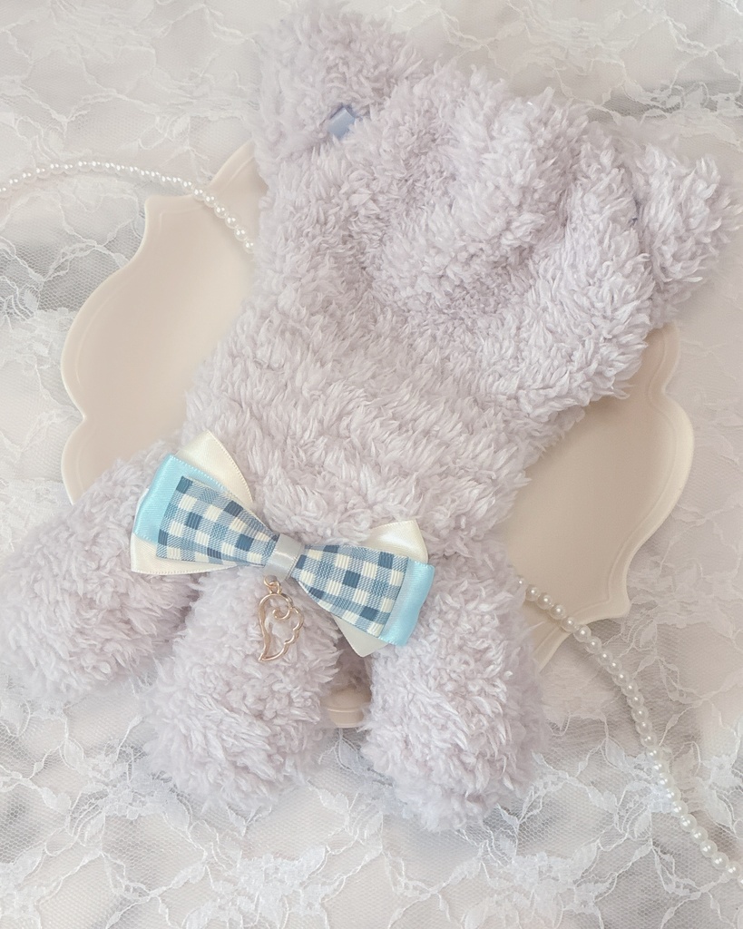 おすわり ぬい服 16cm 着ぐるみ ねこ グレー ブルー ホワイト