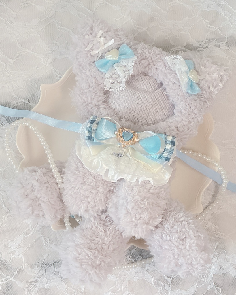 おすわり ぬい服 16cm 着ぐるみ ねこ グレー ブルー ホワイト