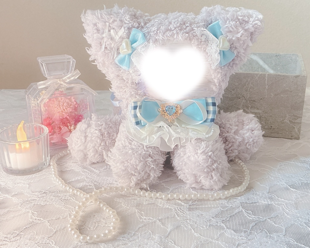 おすわり ぬい服 16cm 着ぐるみ ねこ グレー ブルー ホワイト