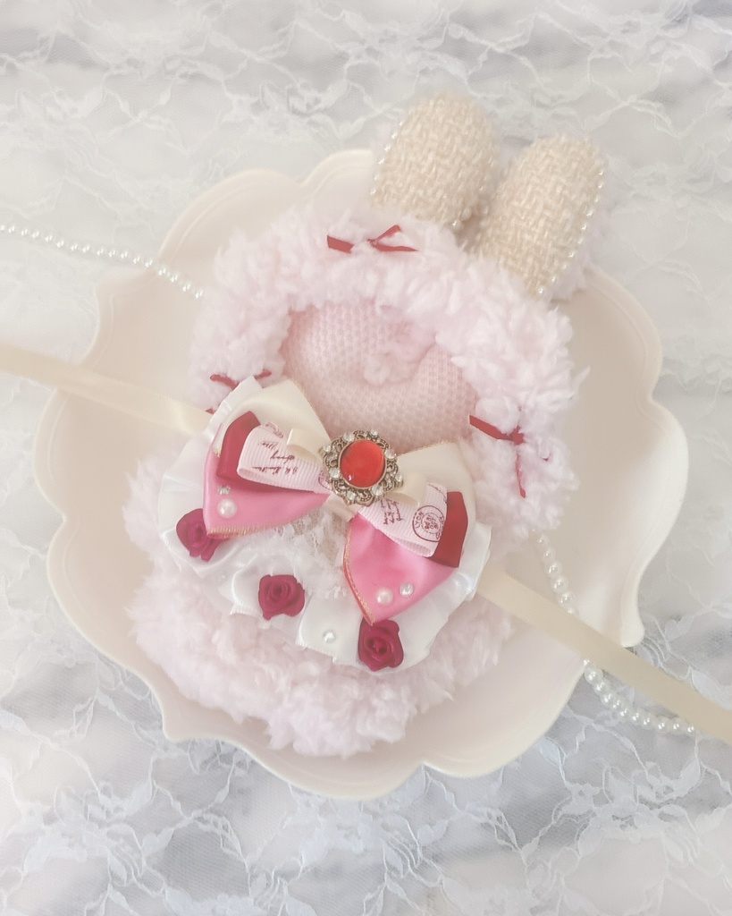 ぬい服 16cm 着ぐるみ うさぎ ピンク レッド クリーム