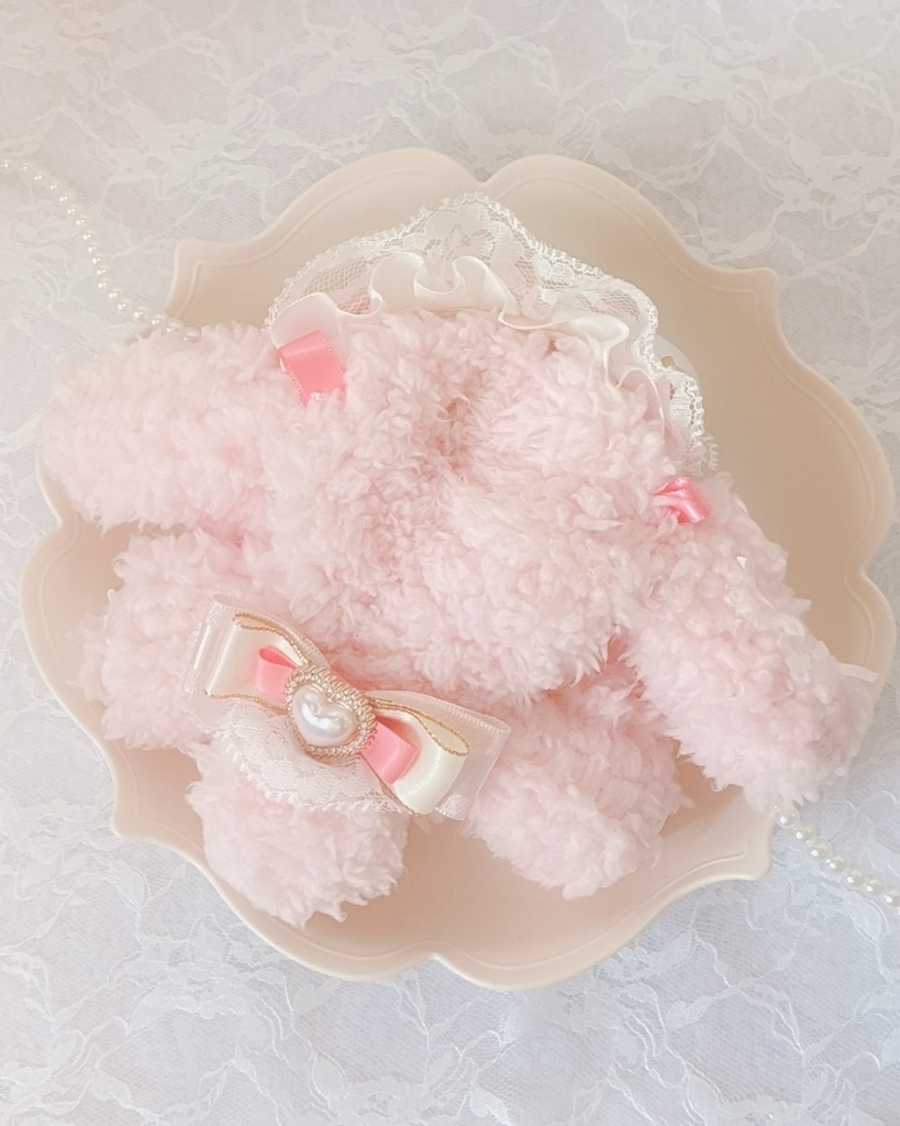 おすわり ぬい服 10cm 着ぐるみ うさぎ 垂れ耳 ピンク ホワイト クリーム