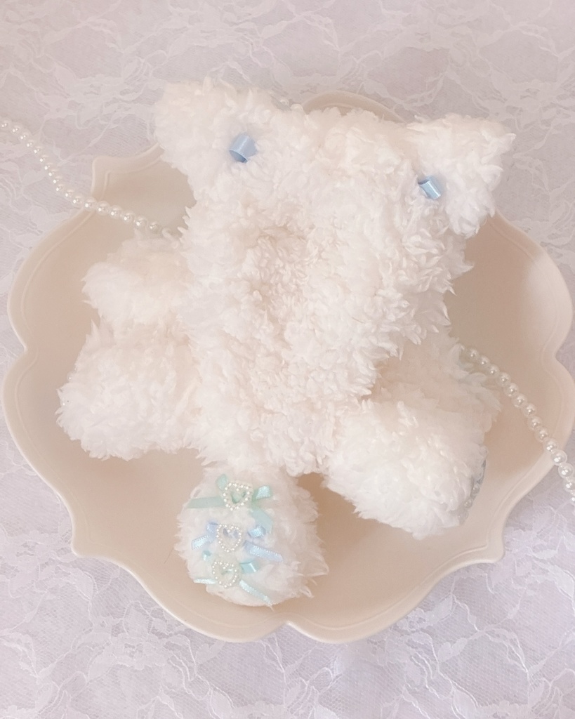 おすわり ぬい服 10cm 着ぐるみ ねこ ホワイト ブルー ゴールド