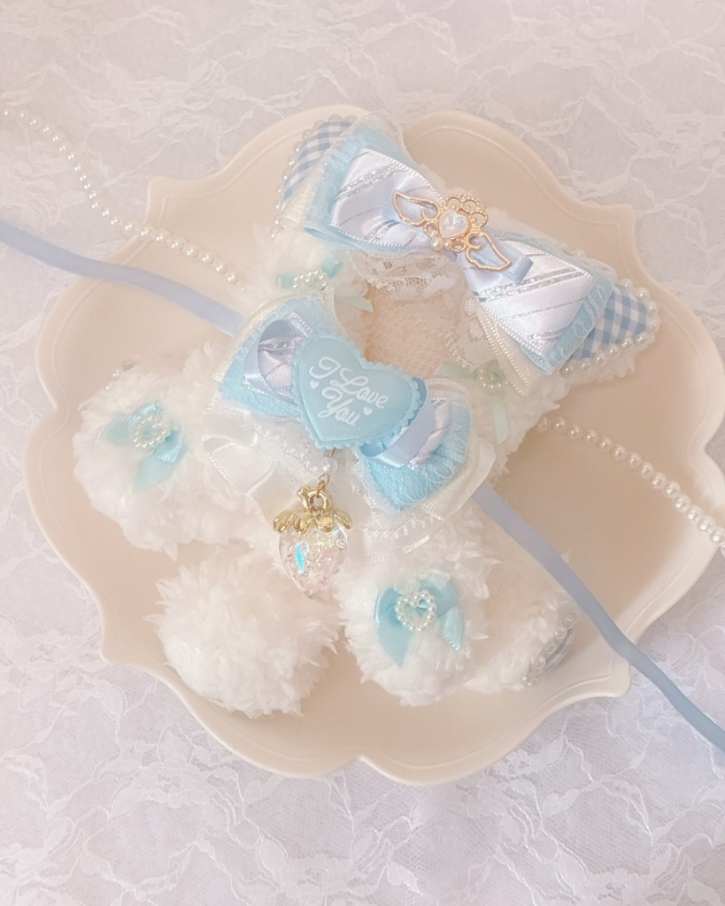 おすわり ぬい服 10cm 着ぐるみ ねこ ホワイト ブルー ゴールド