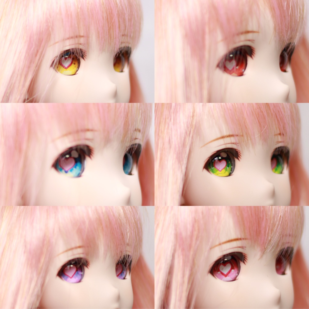 レジンアイ　ドールアイ　ハートの瞳　追視タイプ　大きめサイズ　６色×４サイズ（22mm、20mm、18mm、16mm）