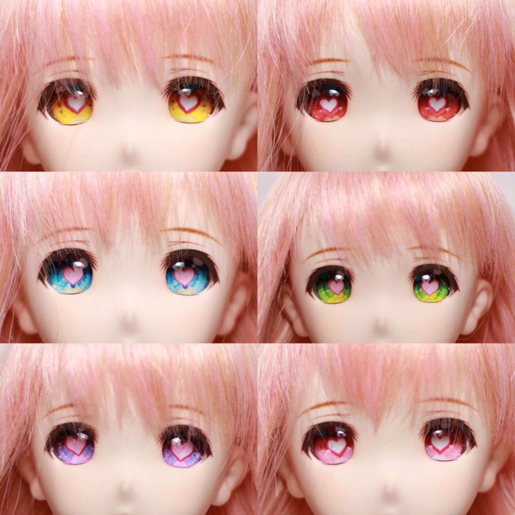レジンアイ　ドールアイ　ハートの瞳　追視タイプ　小さめサイズ　６色×４サイズ（14mm、12mm、10mm、8mm）