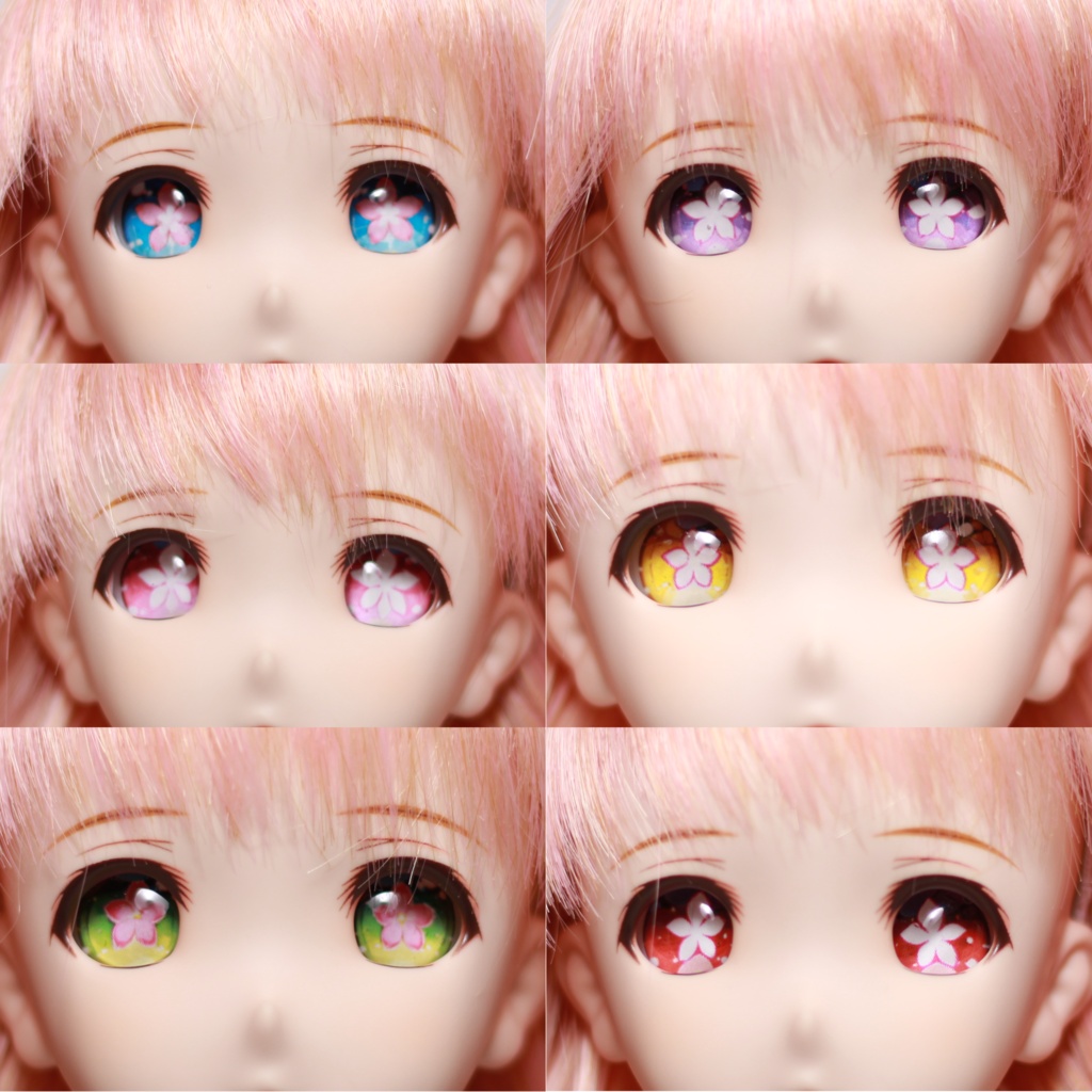 レジンアイ　ドールアイ　花の瞳　追視タイプ　大きめサイズ　６色×４サイズ（22mm、20mm、18mm、16mm）