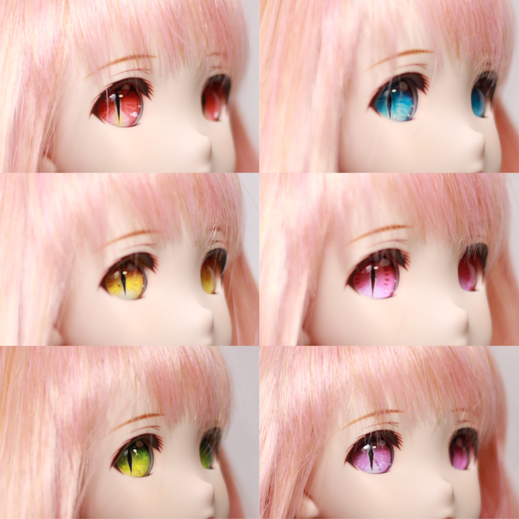レジンアイ　ドールアイ　猫の瞳　追視タイプ　小さめサイズ　６色×４サイズ（14mm、12mm、10mm、8mm）
