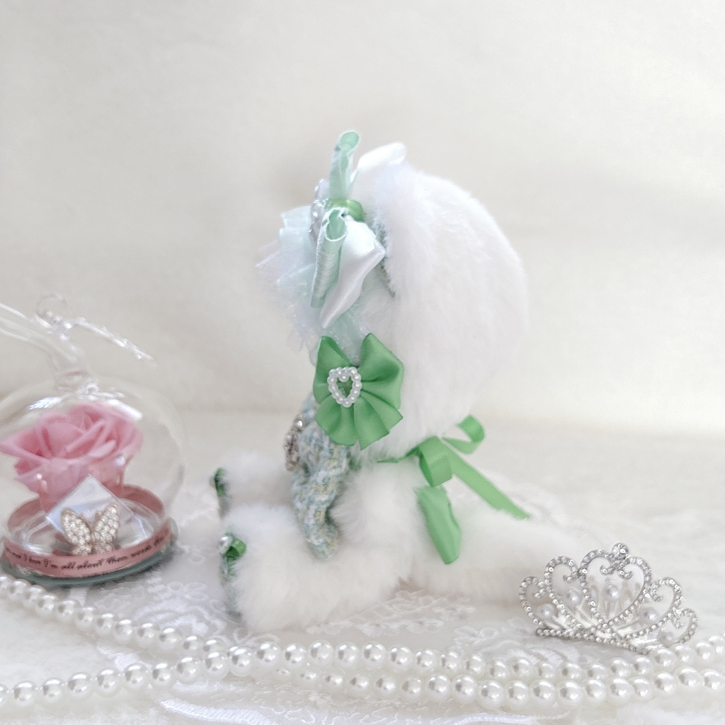 【ツイードリボンシリーズ・グリーン🎀】ぬい服 着ぐるみ 11cm ちびぐるみ