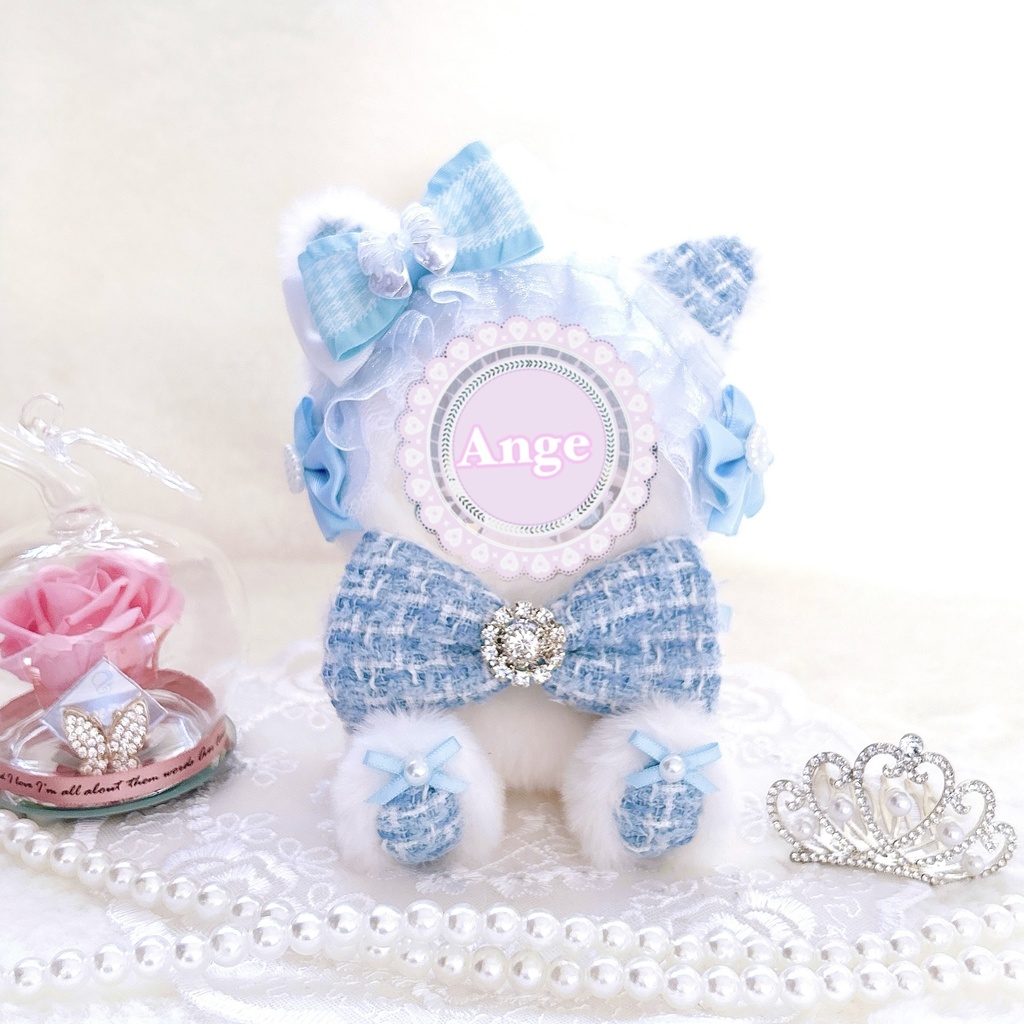 【ツイードリボンシリーズ・ブルー🎀】ぬい服 着ぐるみ 11cm ちびぐるみ