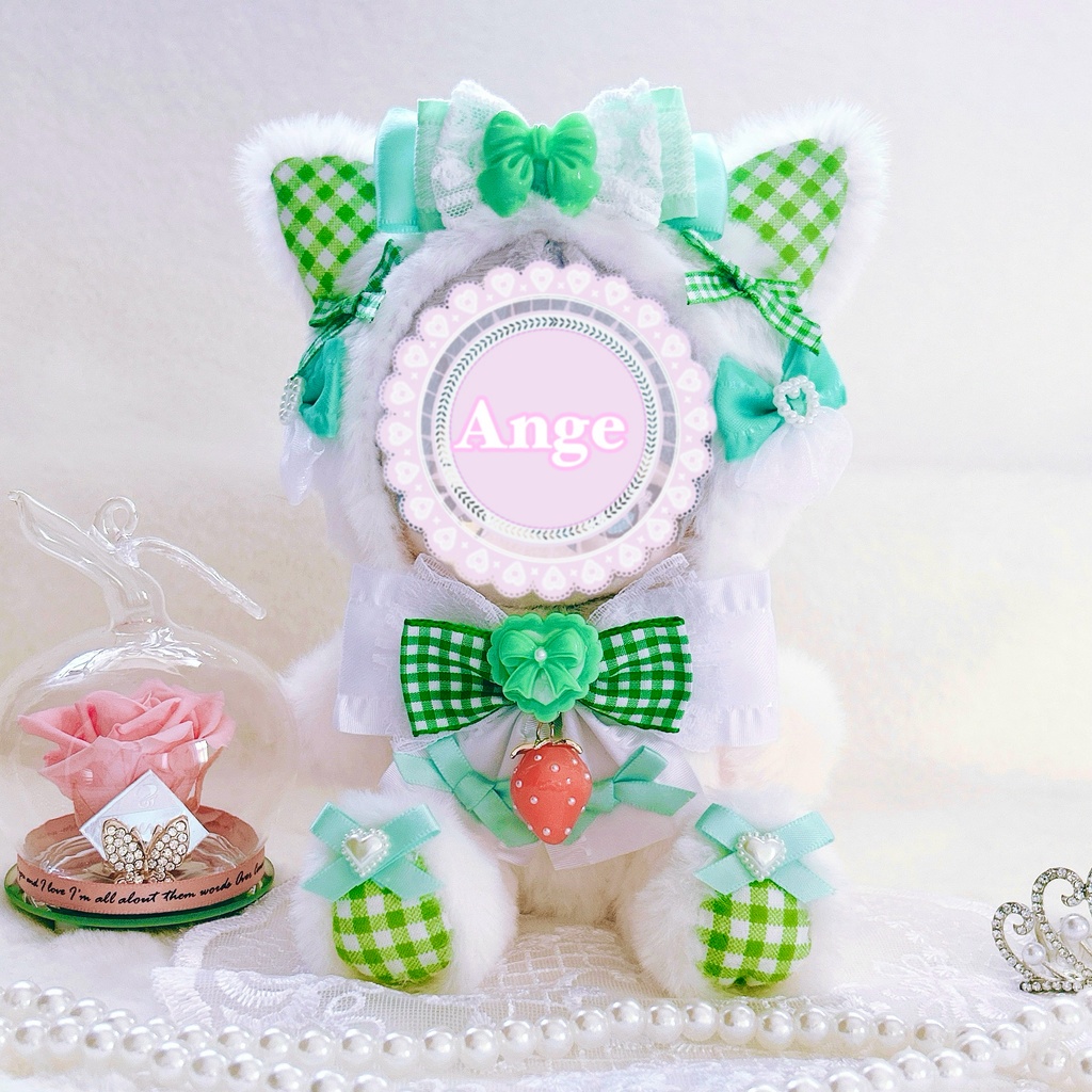 【sweet strawberry cat・グリーン🍓】ぬい服 着ぐるみ 16cm