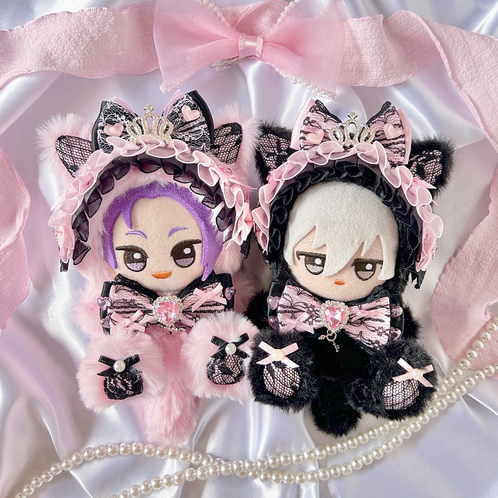 【ピンク×ブラックお揃い地雷系ねこ🐾】ぬい服 着ぐるみ 11cm ちびぐるみ