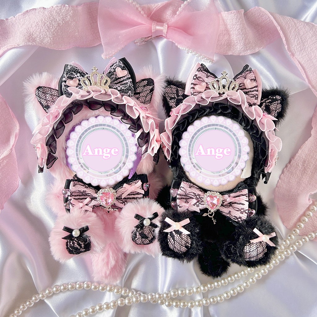 【ピンク×ブラックお揃い地雷系ねこ🐾】ぬい服 着ぐるみ 11cm ちびぐるみ
