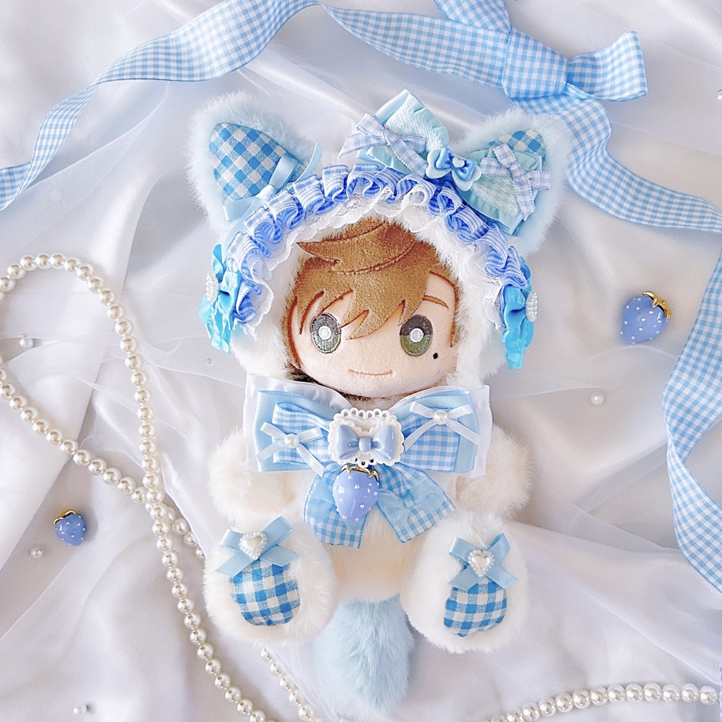 【sweet strawberry cat・ブルー🍓】ぬい服 着ぐるみ 16cm