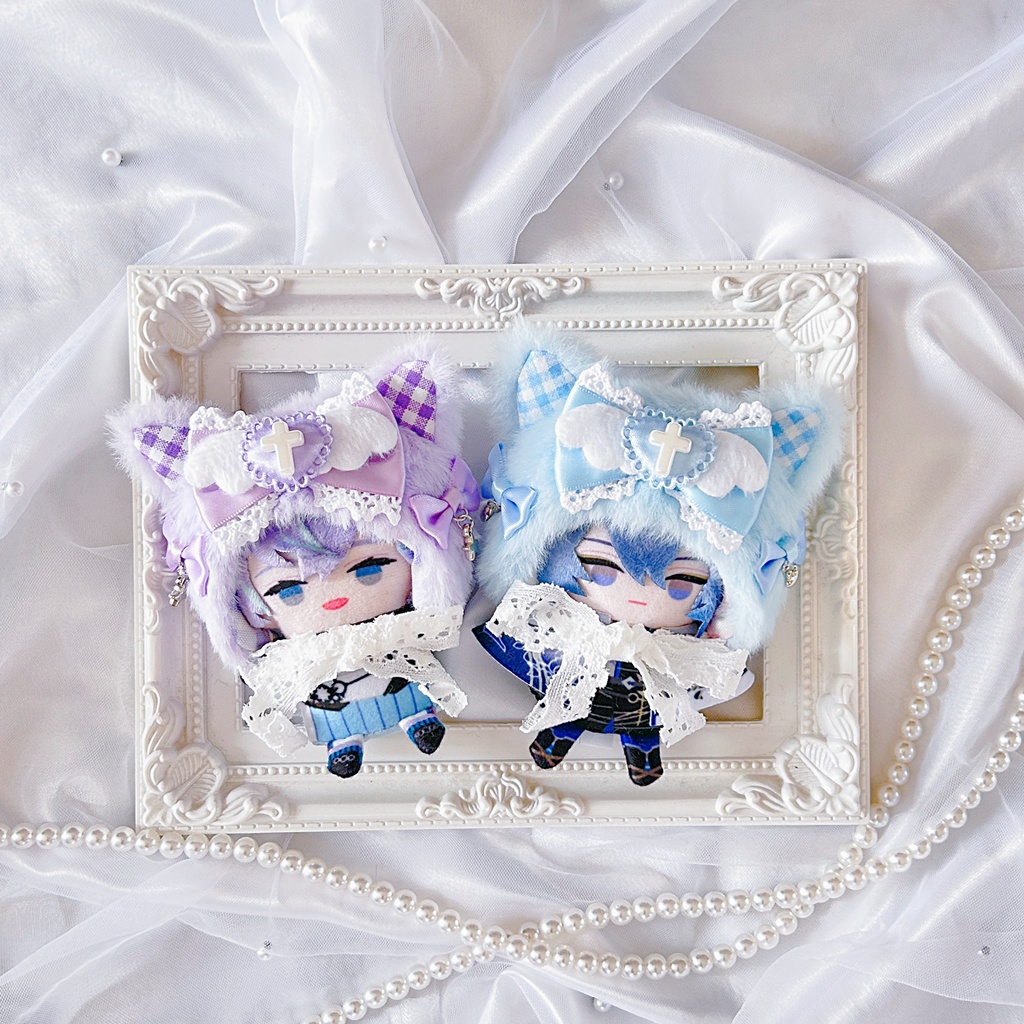 【天使のツインズねこ💜🩵】ぬい服 ぬい服着ぐるみ 被り物 ぬい服10cm