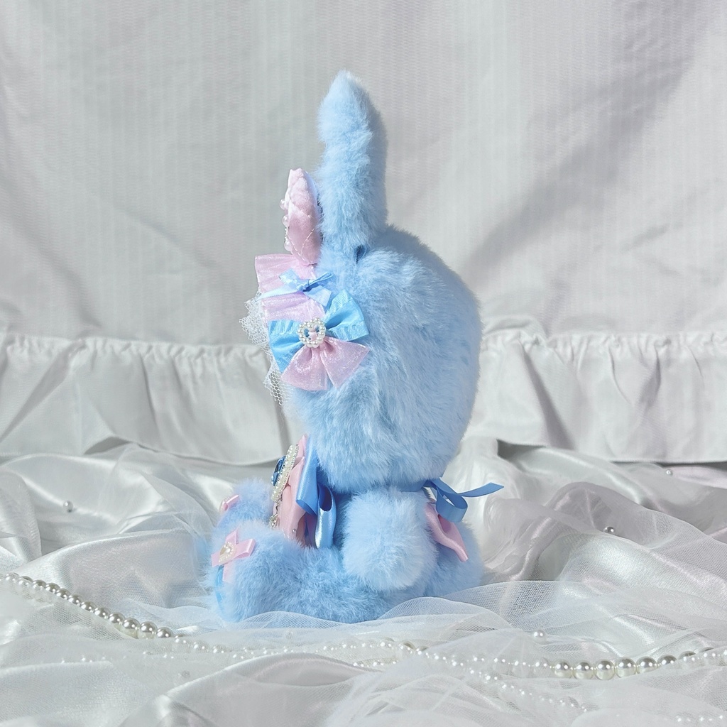【ピンク×ブルーふわふわうさぎ🐰🎀】ぬい服 着ぐるみ 16cm 着ぐるみ おすわり