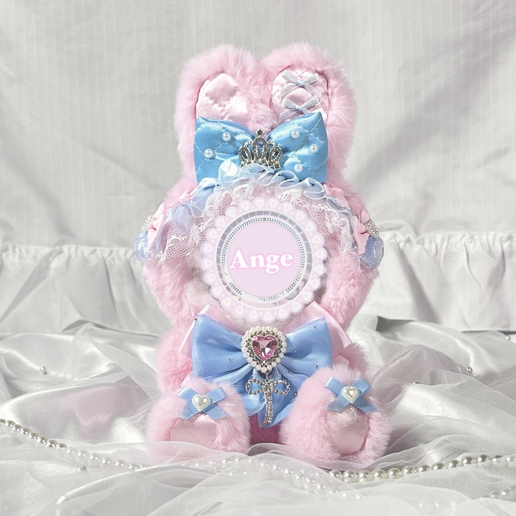 【ピンク×ブルーふわふわうさぎ🐰🎀】ぬい服 着ぐるみ 16cm 着ぐるみ おすわり