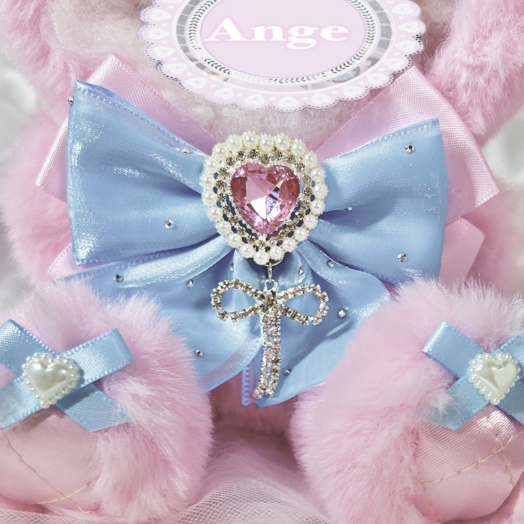 【ピンク×ブルーふわふわうさぎ🐰🎀】ぬい服 着ぐるみ 16cm 着ぐるみ おすわり