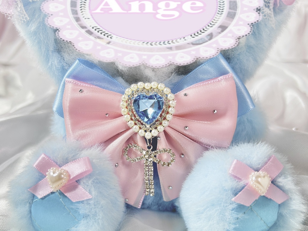 【ピンク×ブルーふわふわうさぎ🐰🎀】ぬい服 着ぐるみ 16cm 着ぐるみ おすわり