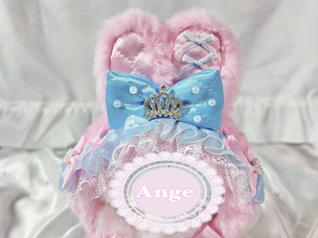 【ピンク×ブルーふわふわうさぎ🐰🎀】ぬい服 着ぐるみ 16cm 着ぐるみ おすわり