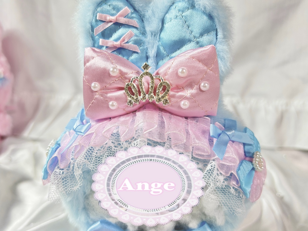 【ピンク×ブルーふわふわうさぎ🐰🎀】ぬい服 着ぐるみ 16cm 着ぐるみ おすわり