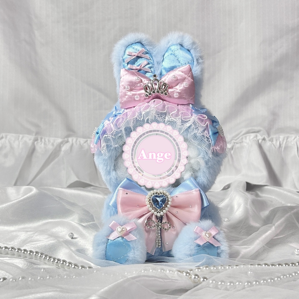 【ピンク×ブルーふわふわうさぎ🐰🎀】ぬい服 着ぐるみ 16cm 着ぐるみ おすわり