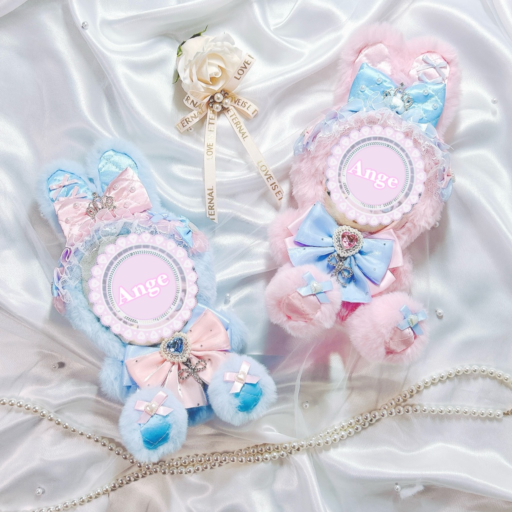 【ピンク×ブルーふわふわうさぎ🐰🎀】ぬい服 着ぐるみ 16cm 着ぐるみ おすわり