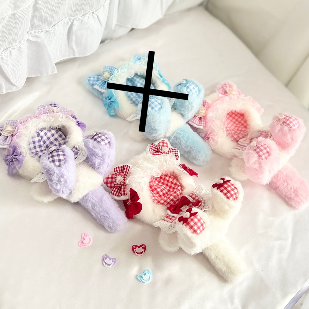 【ギンガムチェックスイートベイビー🍼】ぬい服 着ぐるみ 16cm　おすわり