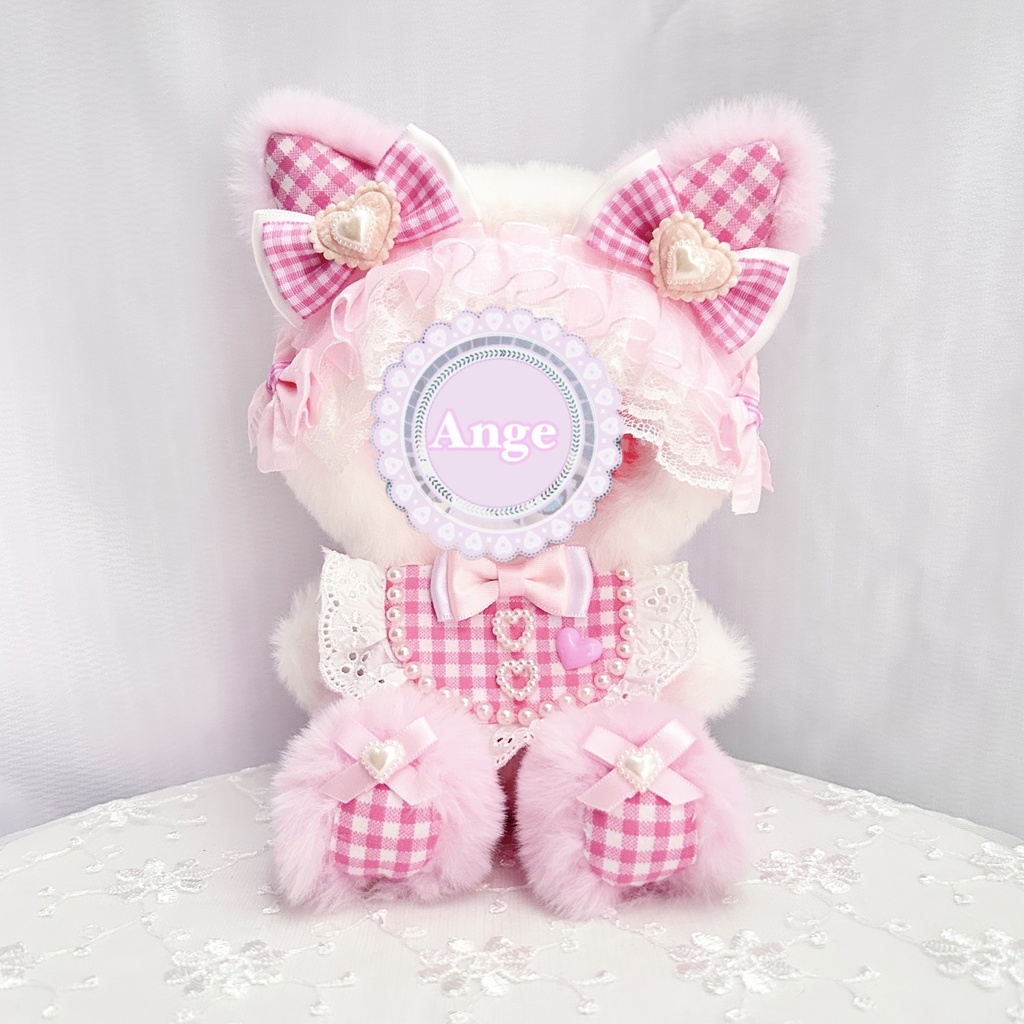 【ギンガムチェックスイートベイビー🍼】ぬい服 着ぐるみ 16cm おすわり